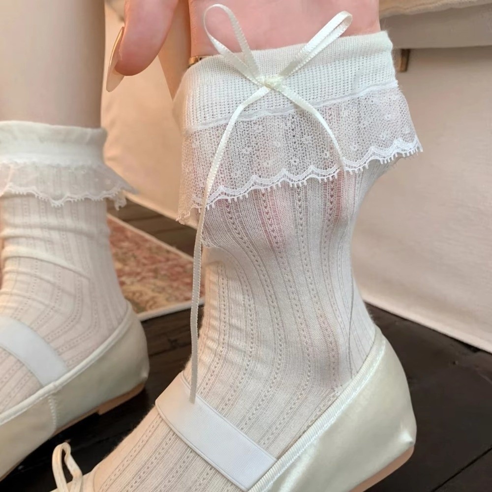 Lace Ribbon Trim - Comfortable Ribbon Bow Lace Ruffle Socks