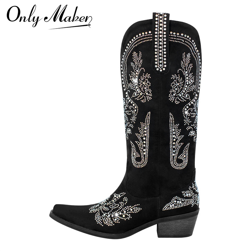 Sew On Rhinestone - Onlymaker Women Pointed Toe Rhinestone Western