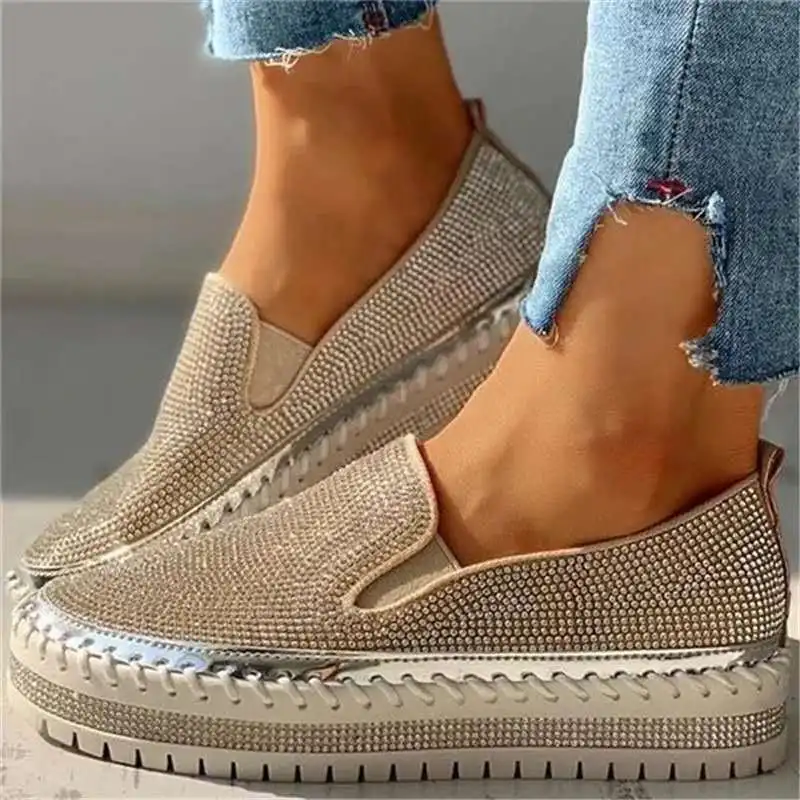 Sew On Rhinestone - Women Flats Rhinestone Bling Sewing Platform