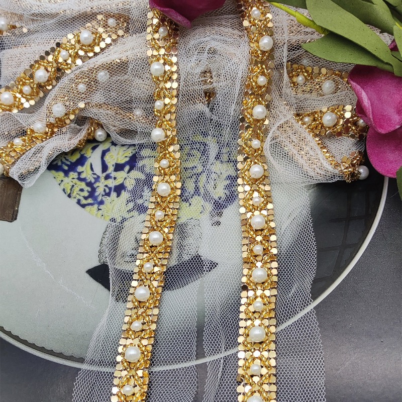 New Handmade Gold Beaded Lace  - Lace Ribbon Trim review and price