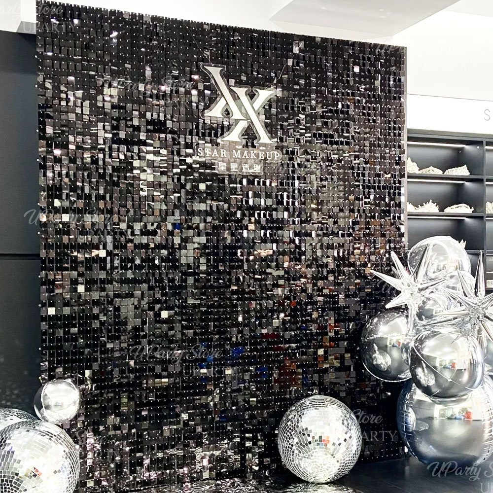 Black Shimmer Wall Backdrop 12 - Sequin Fabric Panel review and price