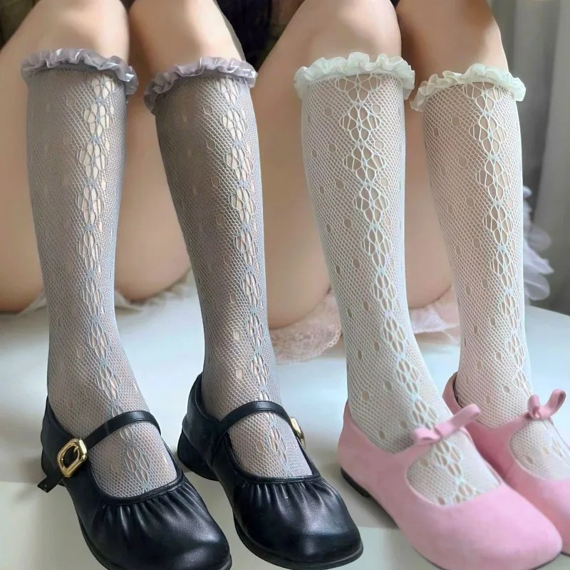 Lace Mesh Calf Socks Women Flo - Lace Ribbon Trim review and price