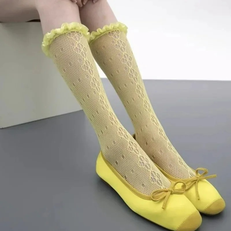 Lace Mesh Calf Socks Women Flo - Lace Ribbon Trim review and price